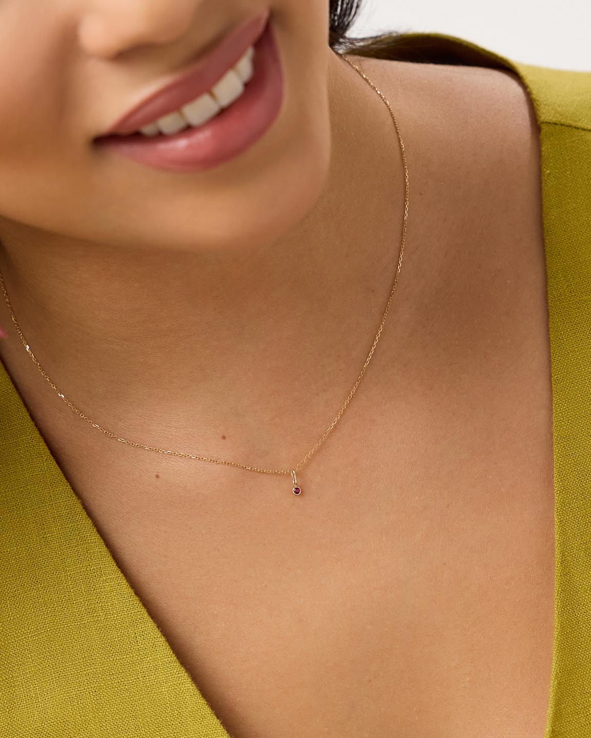 Solid Yellow Gold - Ruby Mini Birthstone Necklace