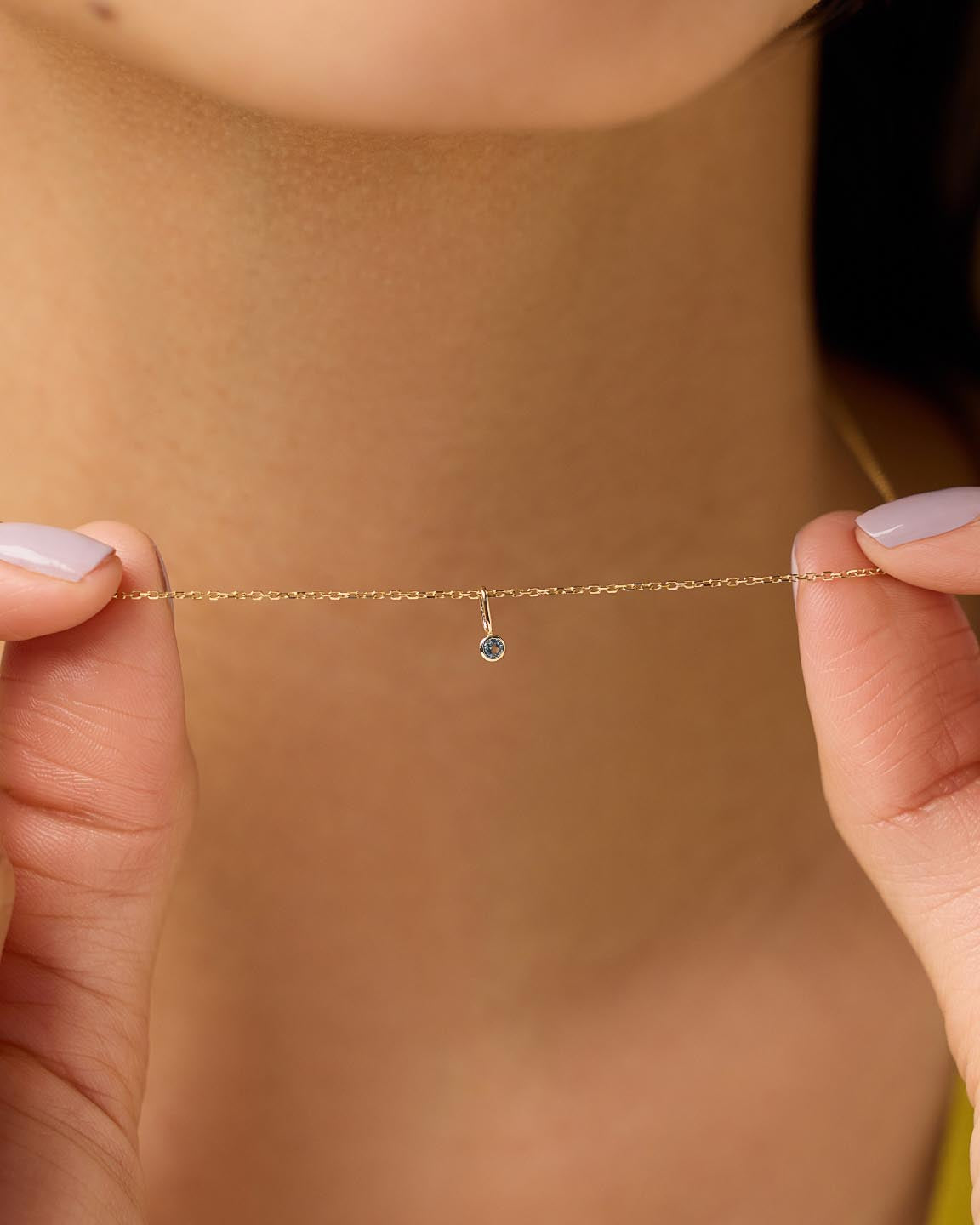Solid Yellow Gold - London Blue Topaz Mini Birthstone Necklace
