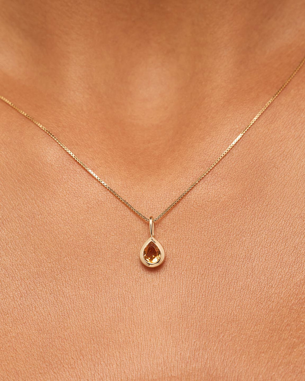Solid Yellow Gold - Citrine Teardrop Necklace