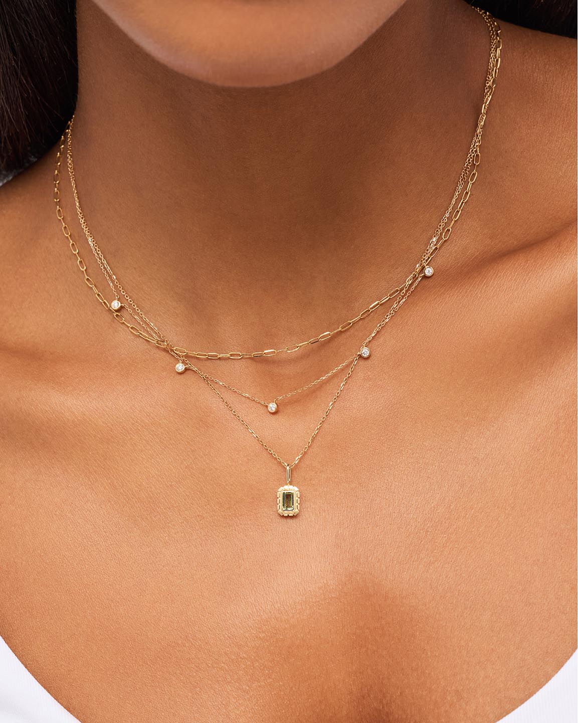 Solid Yellow Gold - Green Sapphire Heirloom Necklace