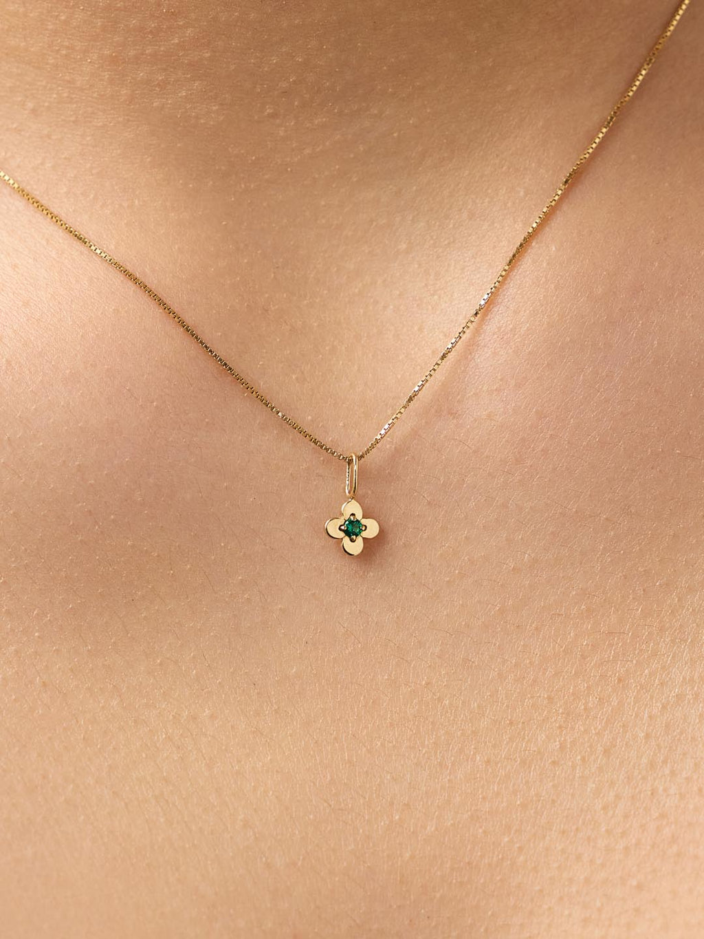 Solid Yellow Gold - Emerald Mini Flower Charm