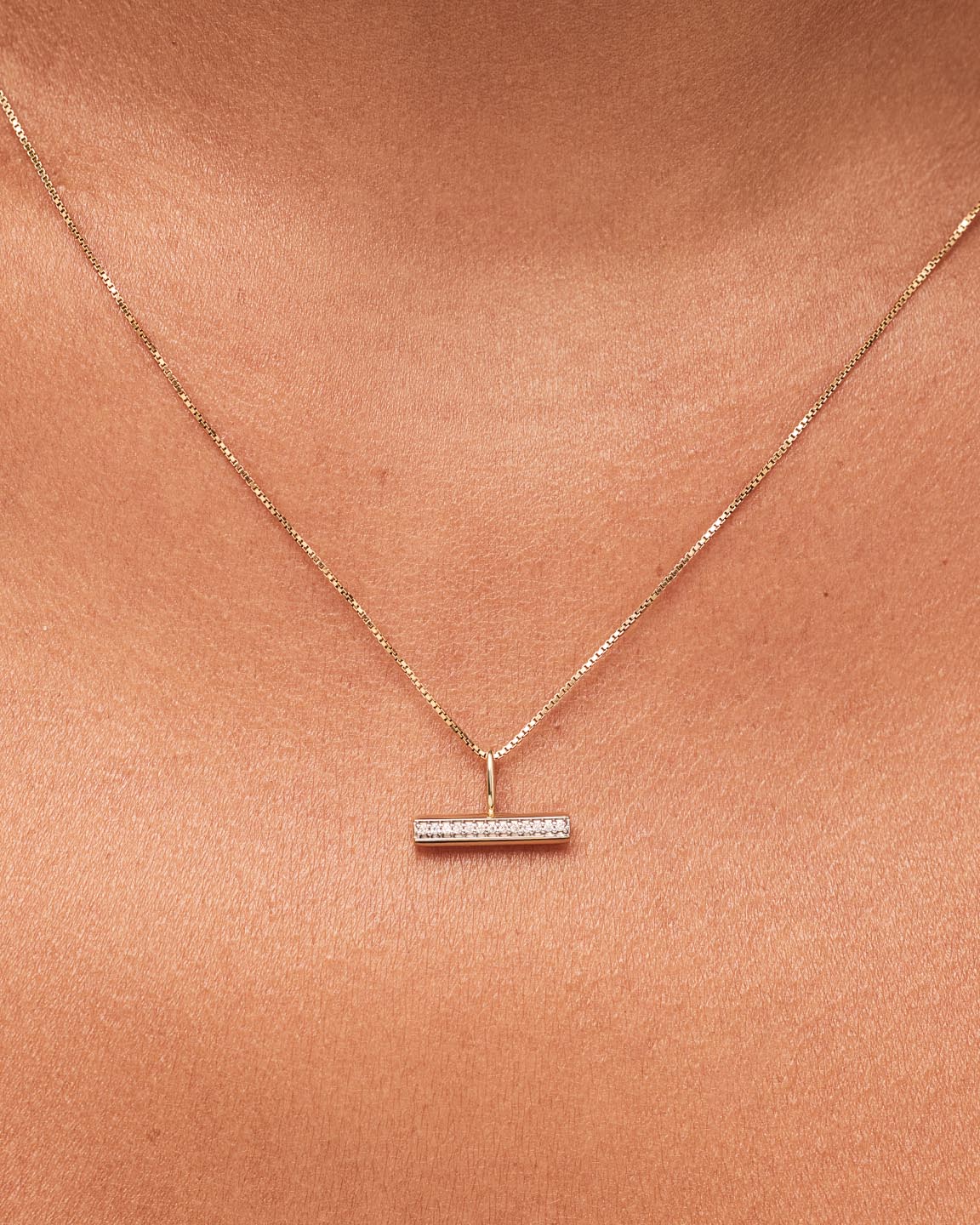 Solid Yellow Gold - Diamond Toggle Charm Necklace