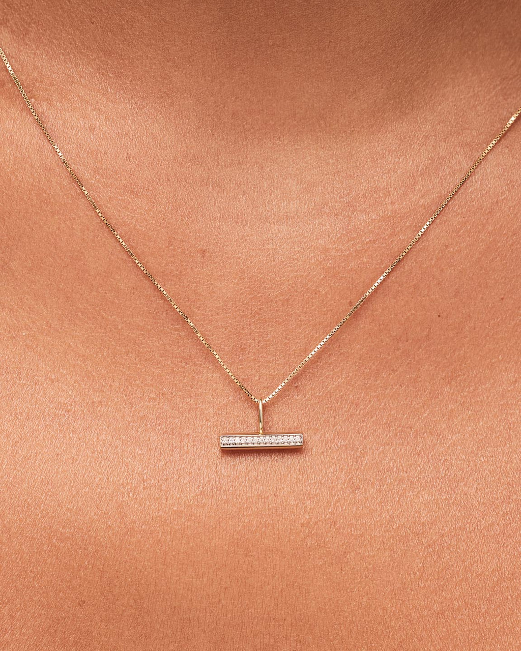 Solid Yellow Gold - Diamond Toggle Charm Necklace