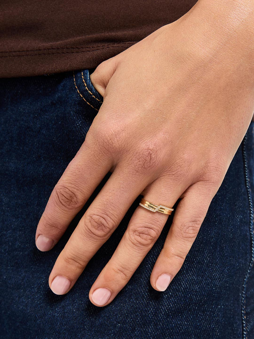 Solid Yellow Gold - Triple Diamond Elevate Ring