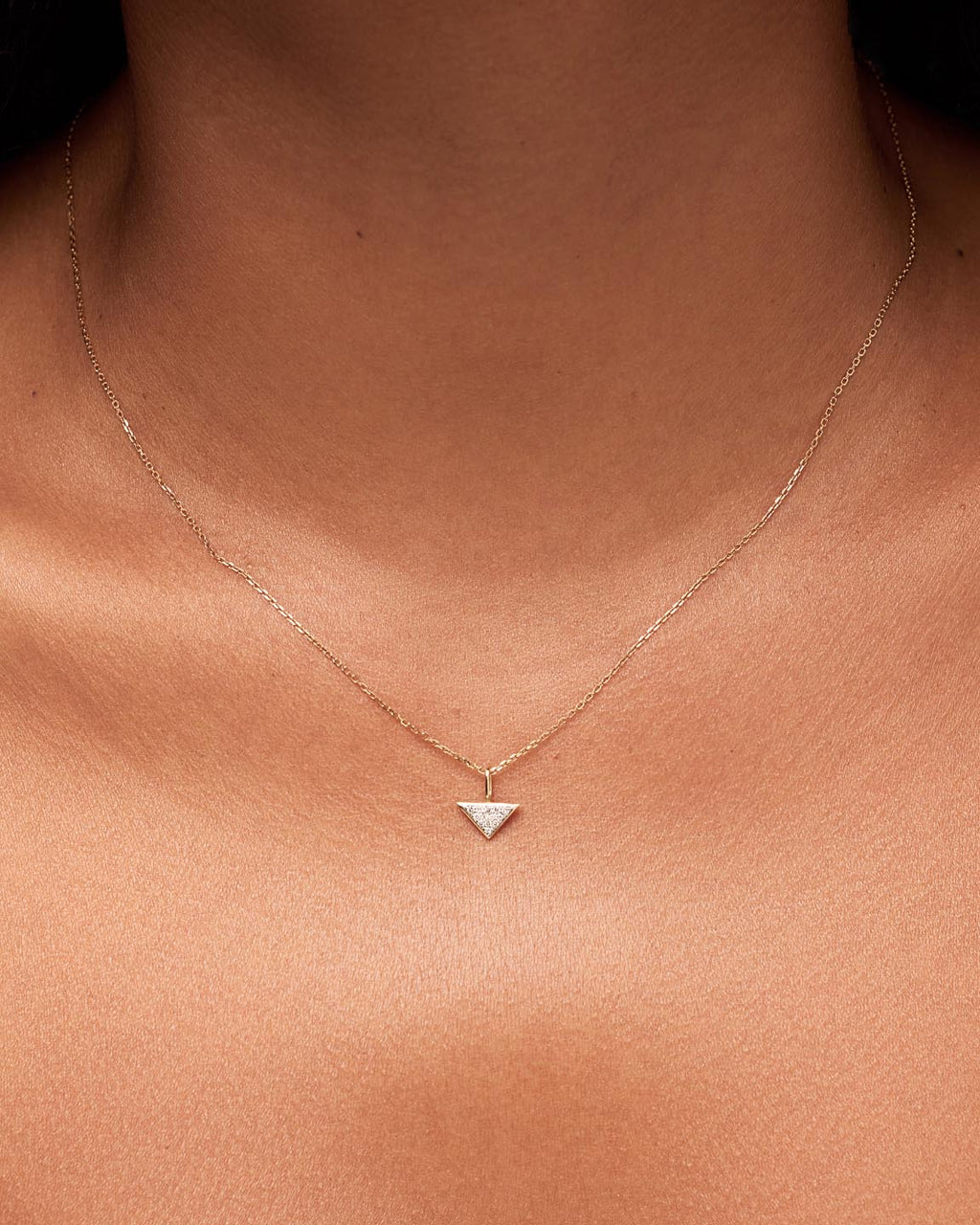 Solid Yellow Gold - Trillion Diamond Charm Necklace