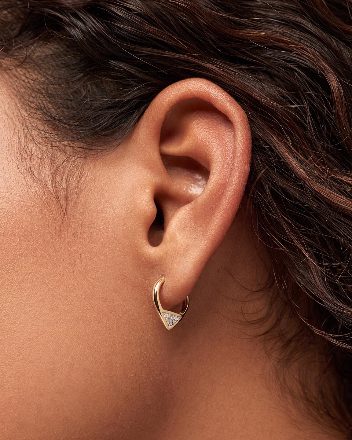 Solid Yellow Gold - Trillion Diamond Hoops