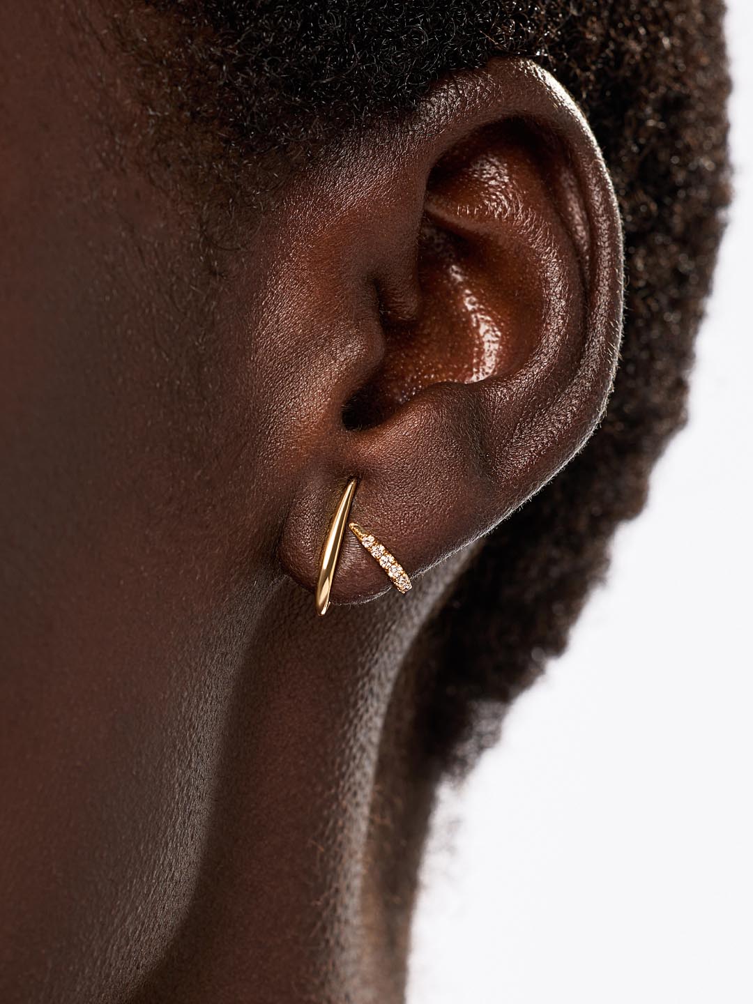 Solid Yellow Gold - Diamond Aurora Huggie Studs