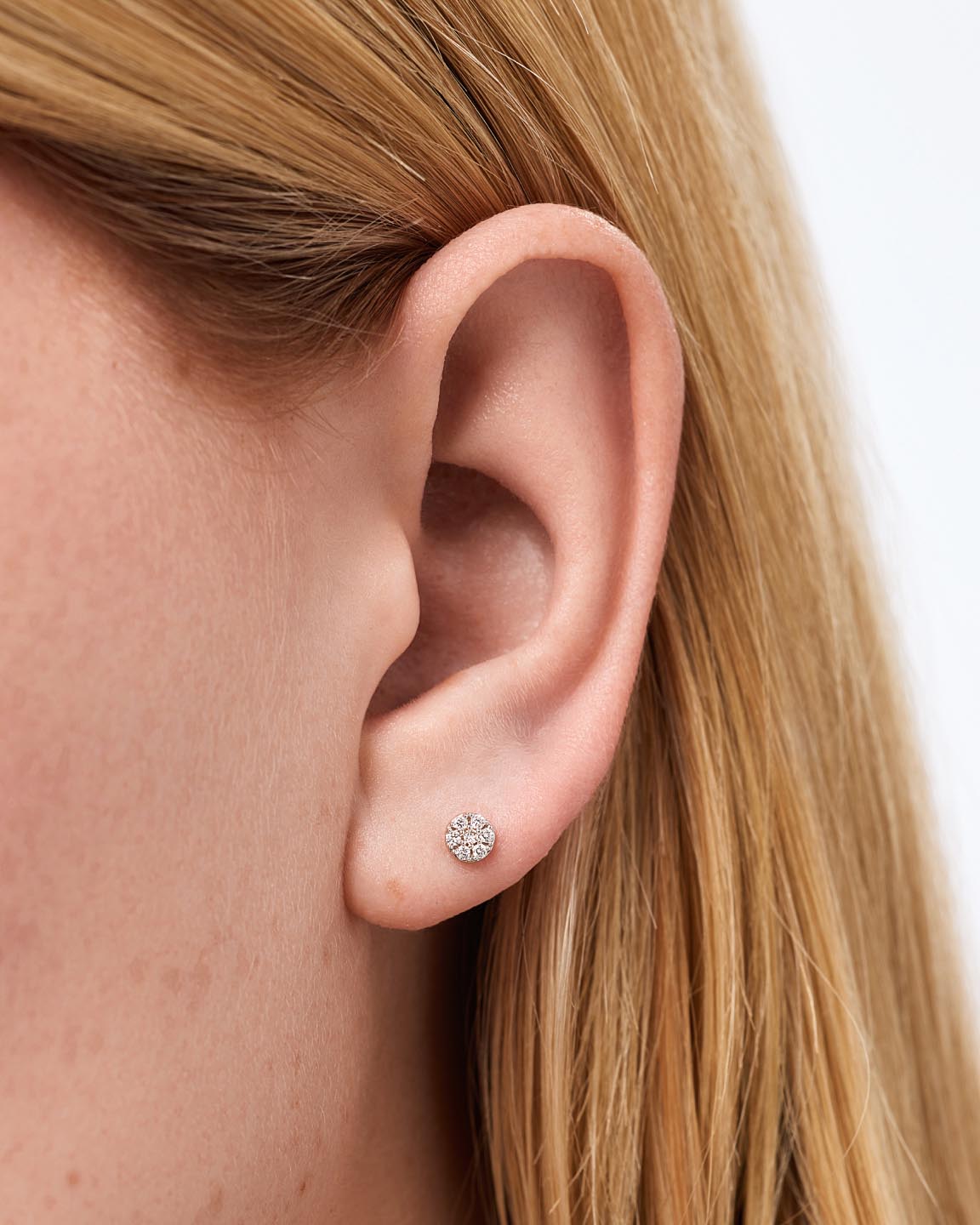 Solid Yellow Gold - Diamond Circle Flatback Studs