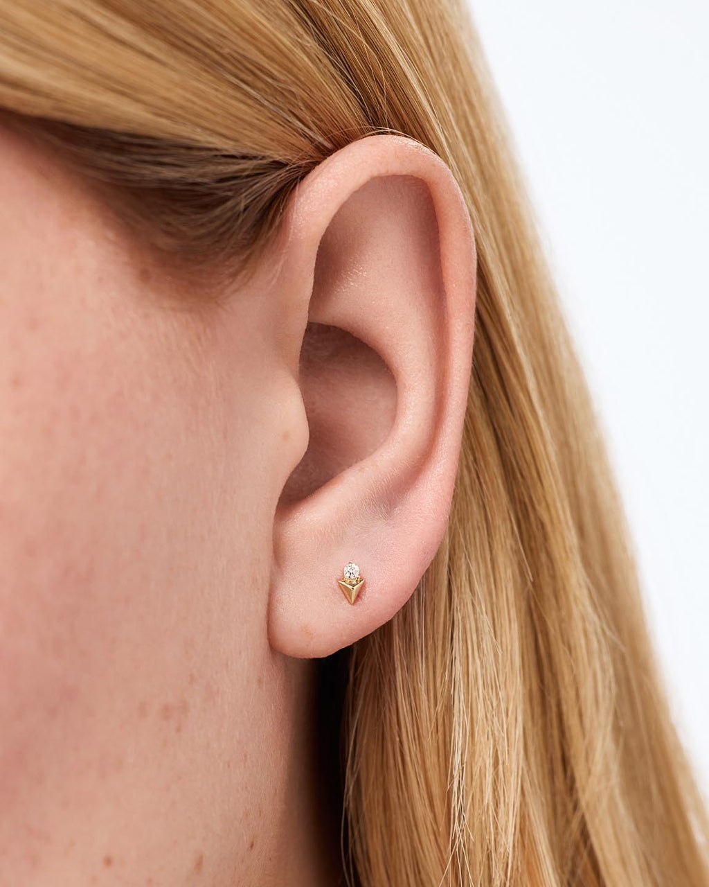 Solid Yellow Gold - Diamond Pyramid Flatback Studs