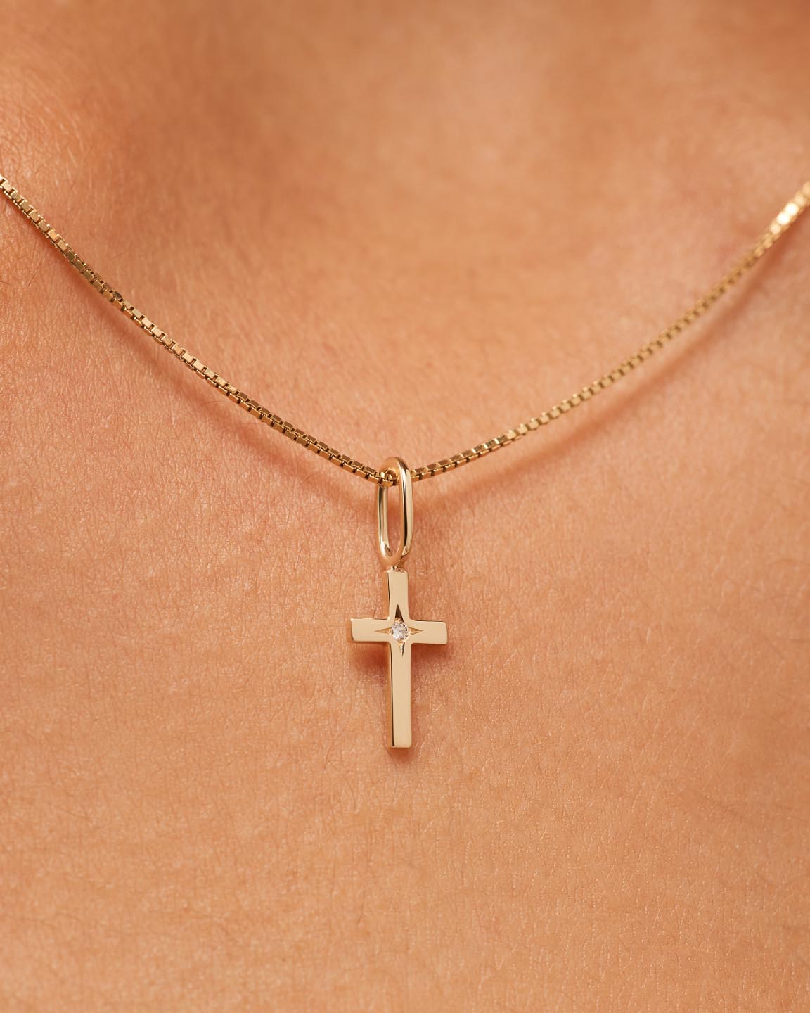 Solid Yellow Gold - Diamond Cross Charm