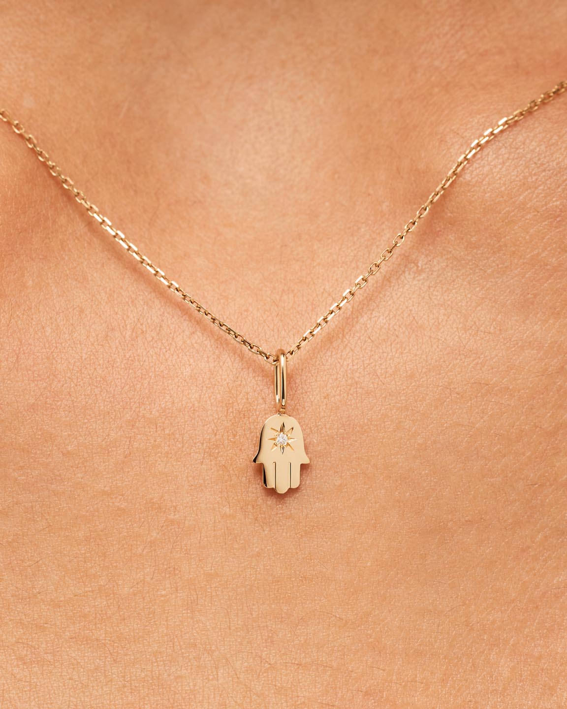 Solid Yellow Gold - Diamond Hamsa Charm