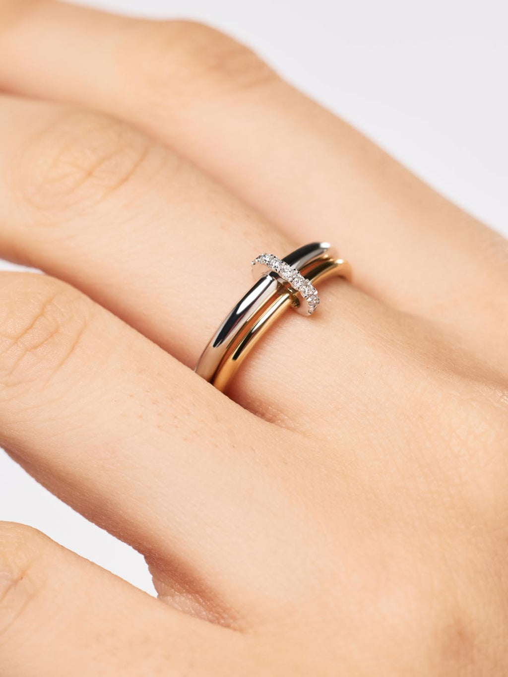 Solid Yellow Gold - Two Tone Diamond Link Ring