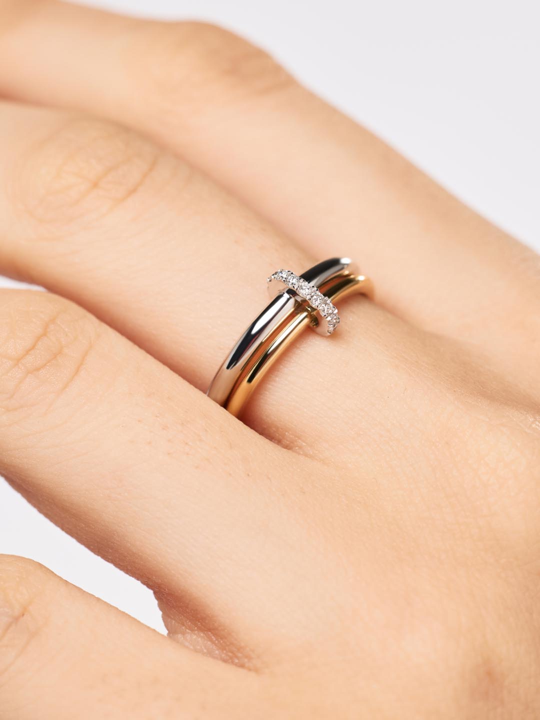 Solid Yellow Gold - Two Tone Diamond Link Ring