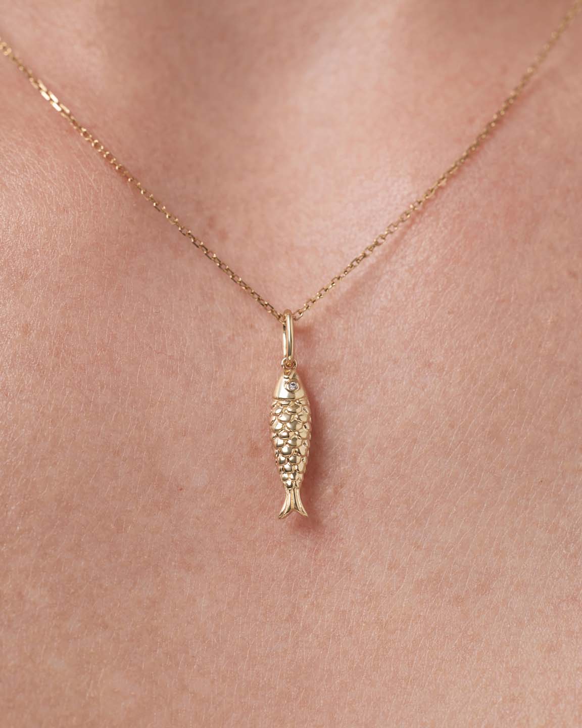 Solid Yellow Gold - Gold Fish Necklace