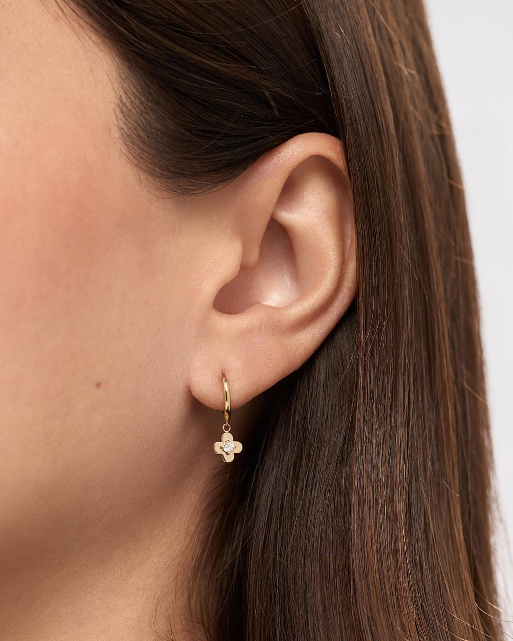 Solid Yellow Gold - Mini Flower Drop Earrings