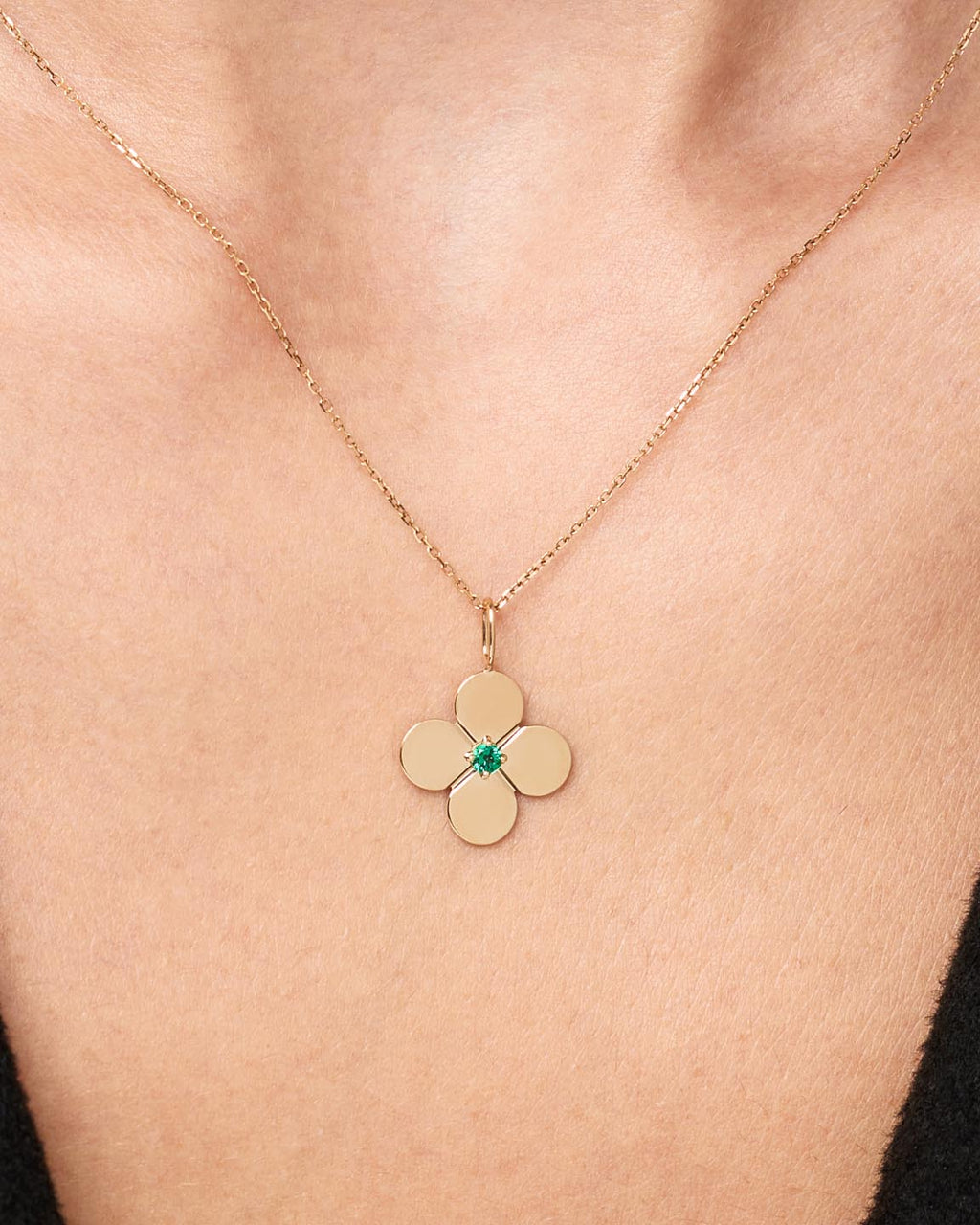 Solid Yellow Gold - Emerald Flower Charm