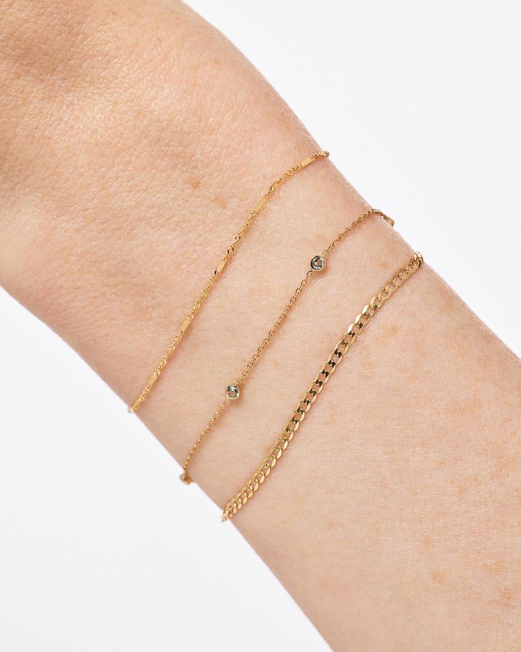 Solid Yellow Gold - Emerald Birthstone Station Bracelet