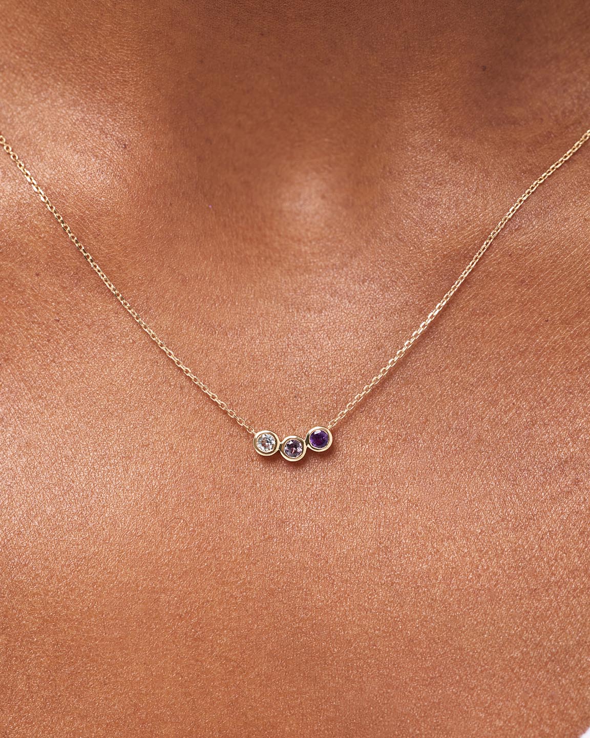 Solid Yellow Gold - 3 Stone Birthstone Necklace