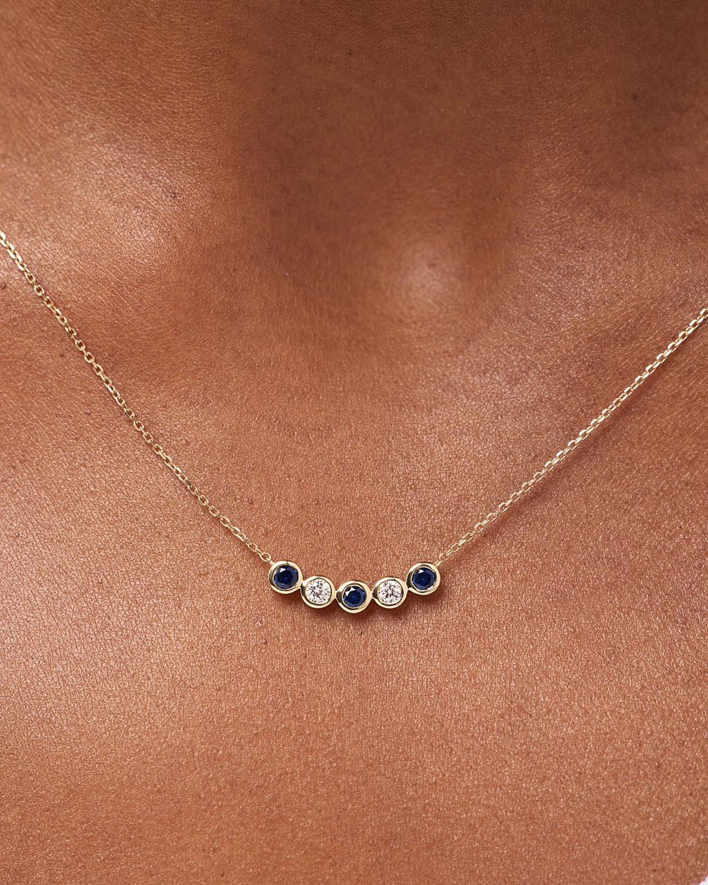 Solid Yellow Gold - 5 Stone Birthstone Necklace