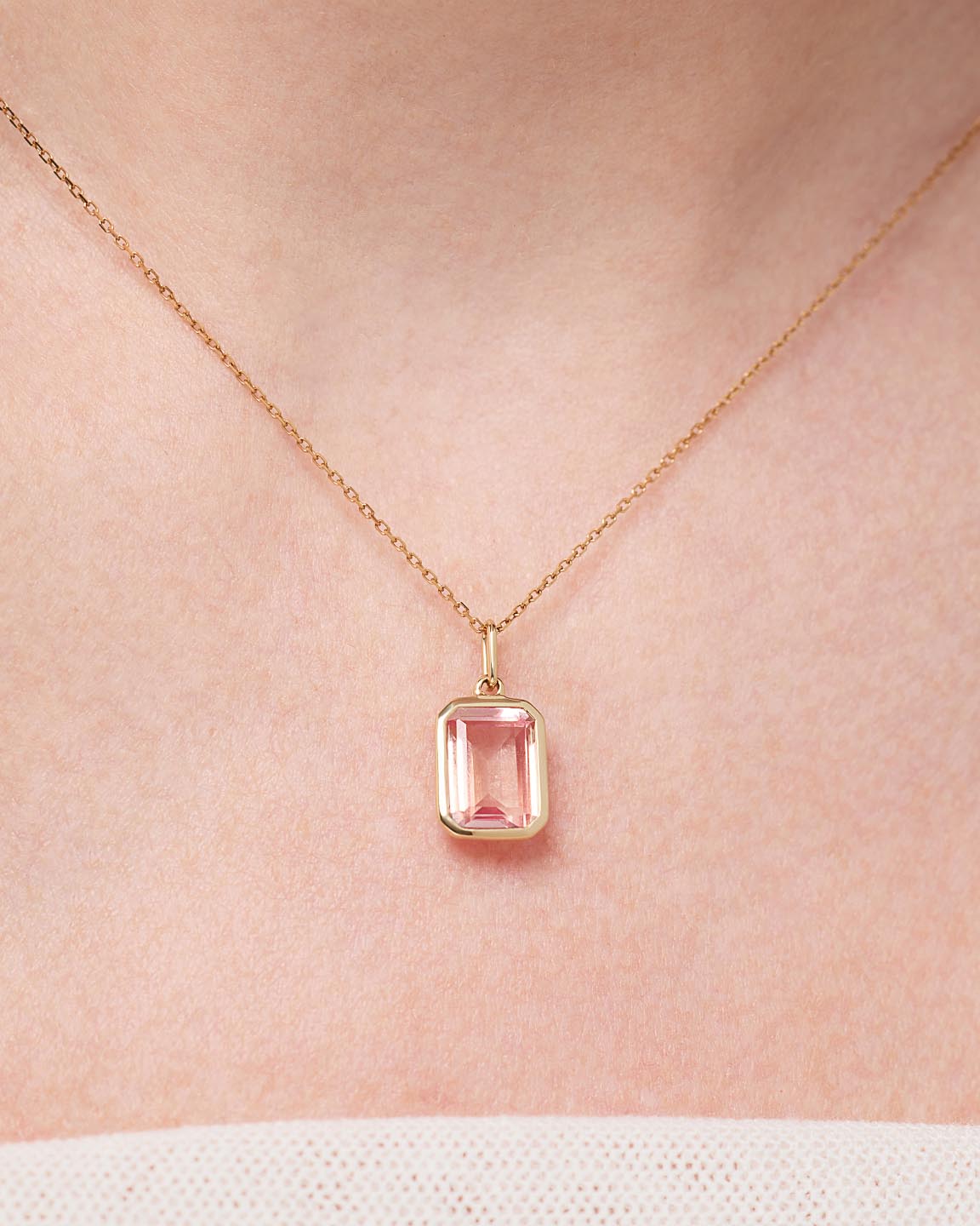 Solid Yellow Gold - Light Pink Sapphire Spritz Necklace
