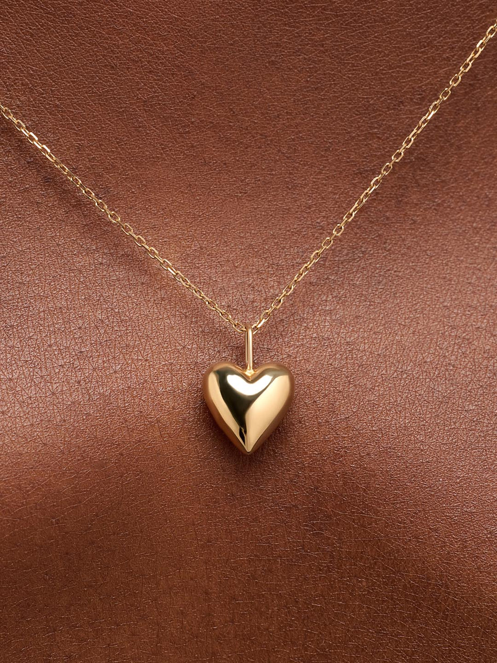 Solid Yellow Gold - Medium Heart Charm Necklace