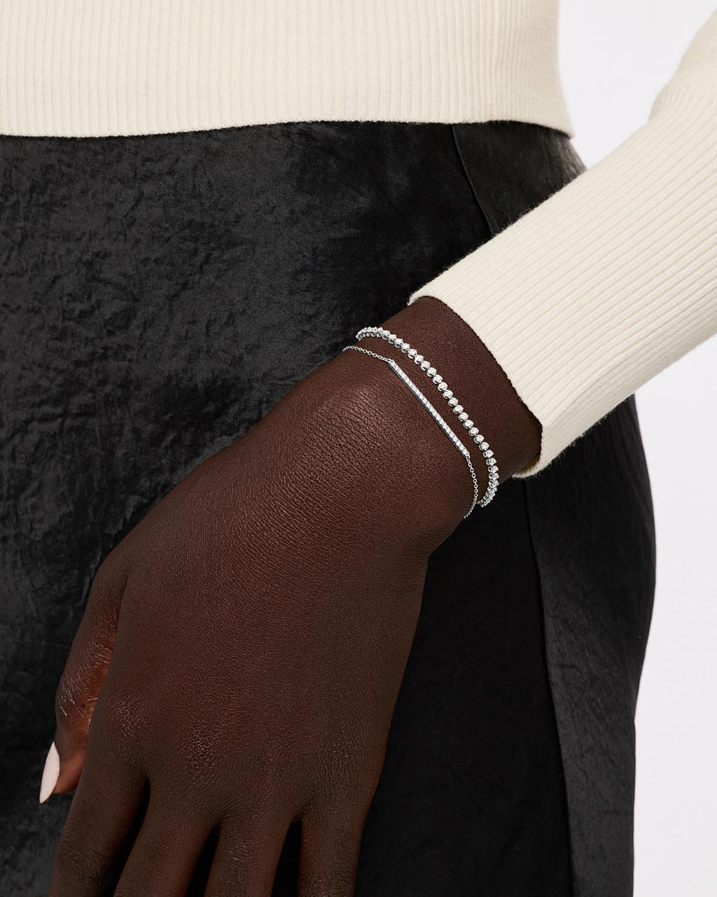 Solid White Gold - Pave Diamond Bar Bracelet