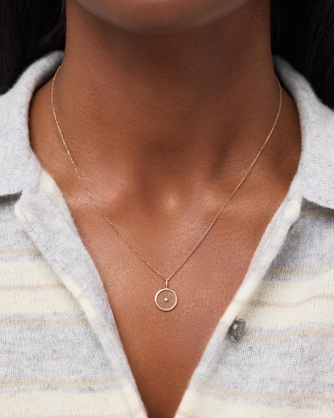 Gold Pendant Necklace - Gold Floating Diamond Large Necklace