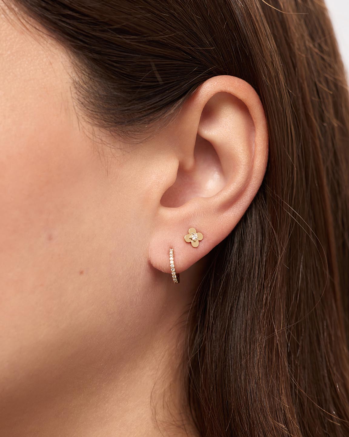 Solid Yellow Gold - Diamond Mini Flower Studs