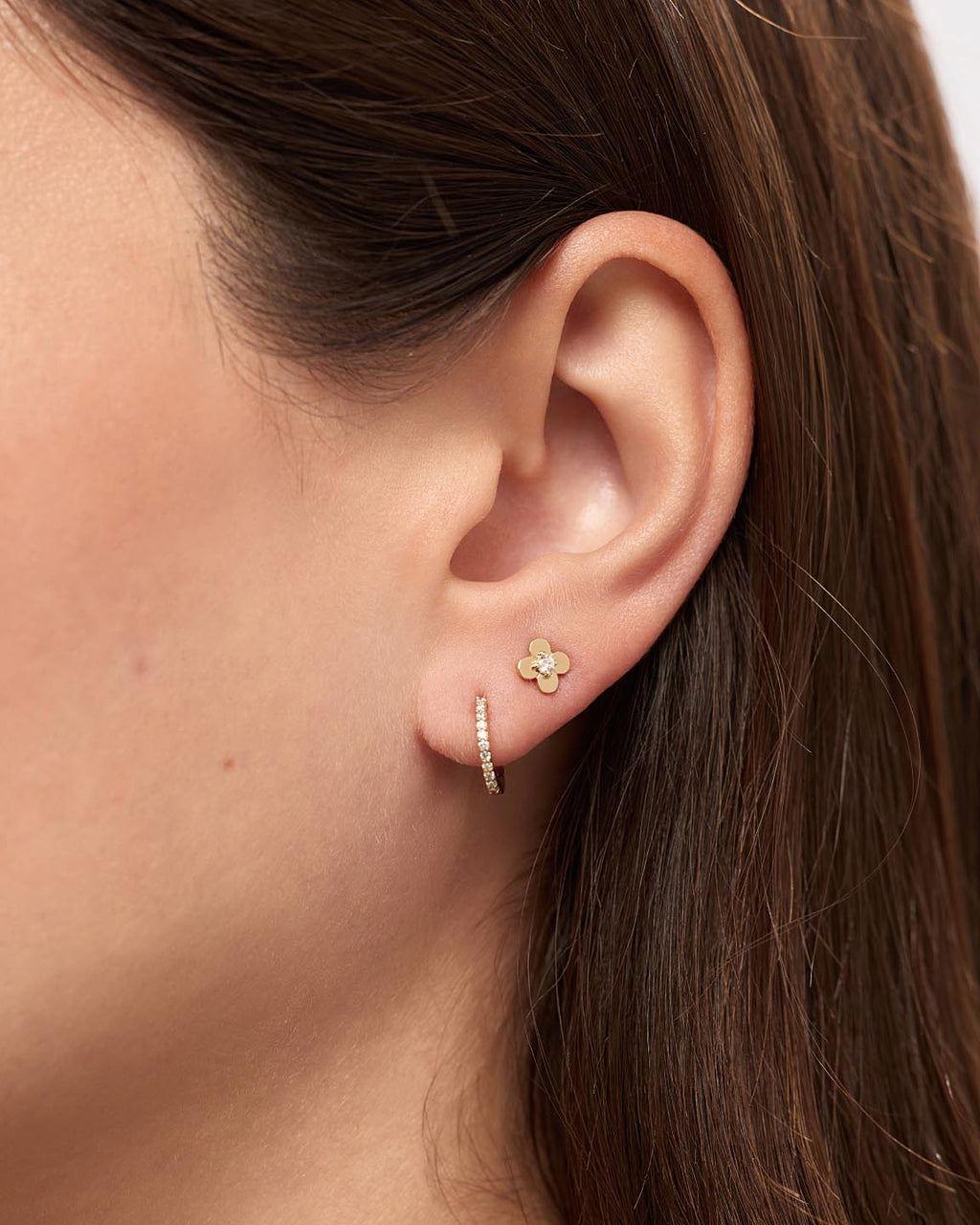 Solid Yellow Gold - Diamond Mini Flower Studs