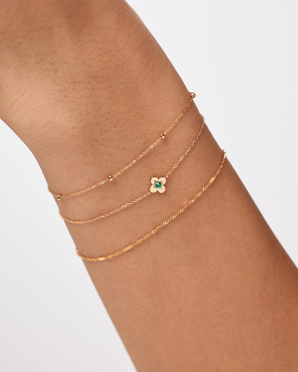 Solid Yellow Gold - Emerald Mini Flower Bracelet