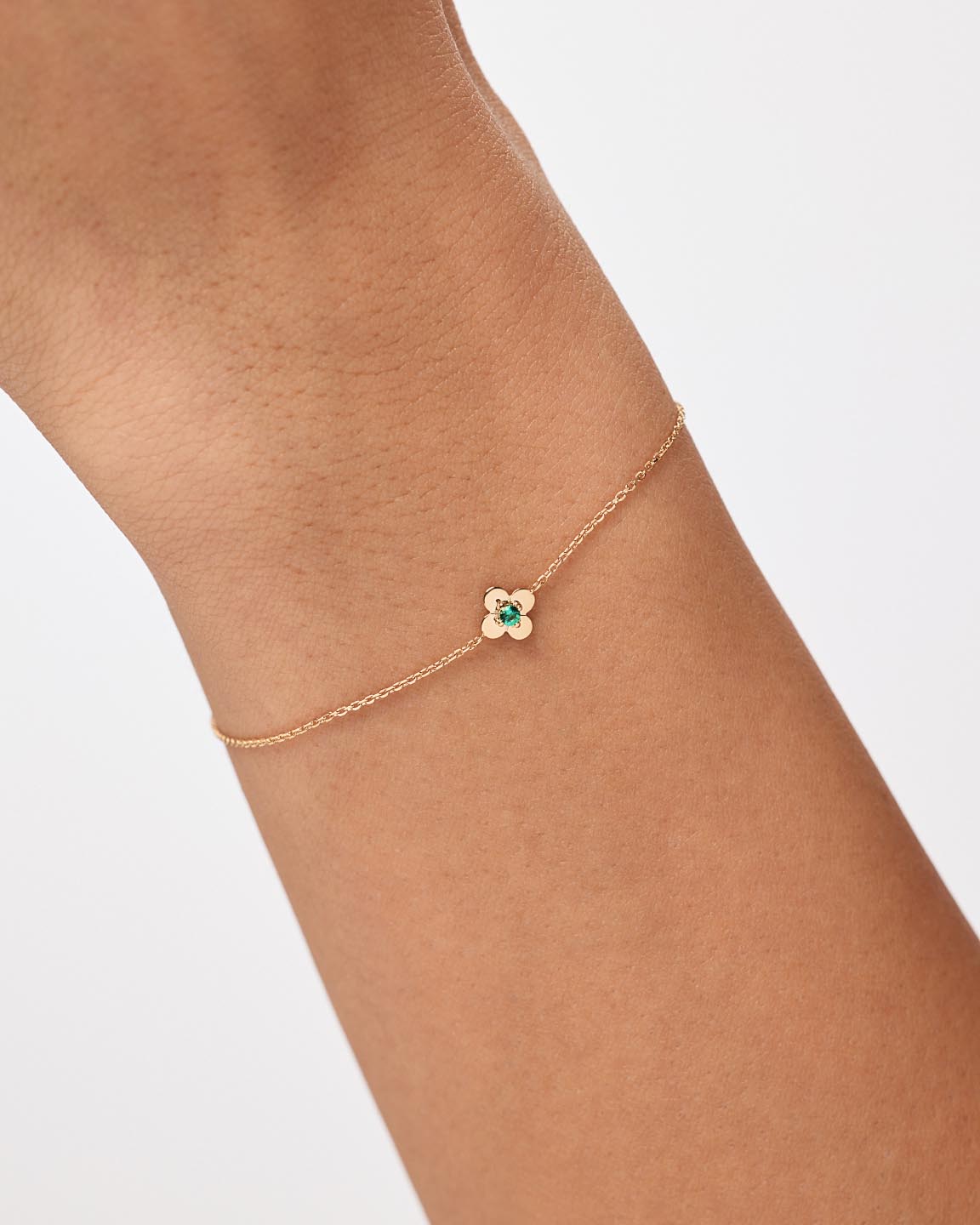 Solid Yellow Gold - Emerald Mini Flower Bracelet