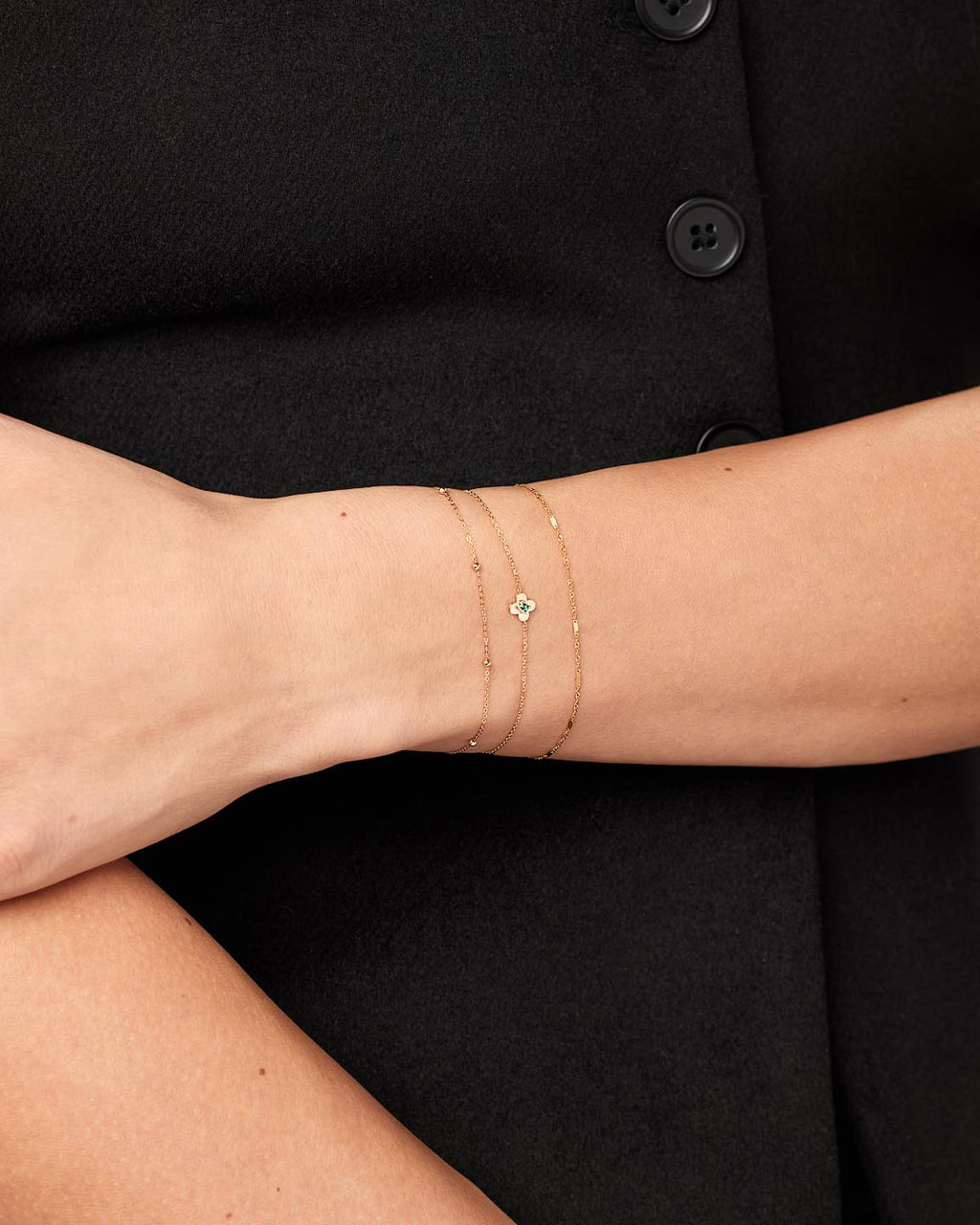 Solid Yellow Gold - Emerald Mini Flower Bracelet