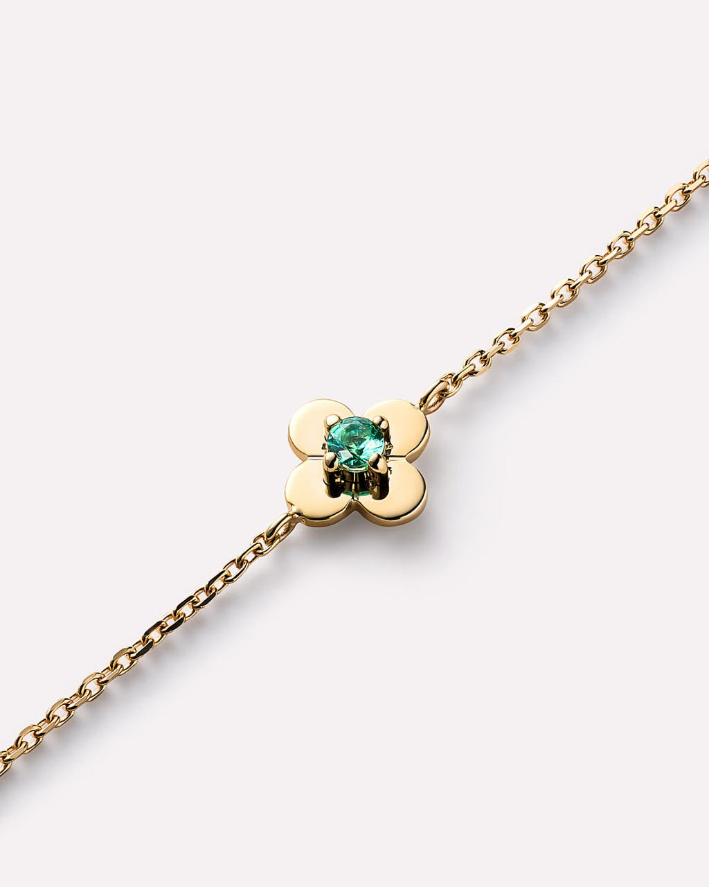 Solid Yellow Gold - Emerald Mini Flower Bracelet