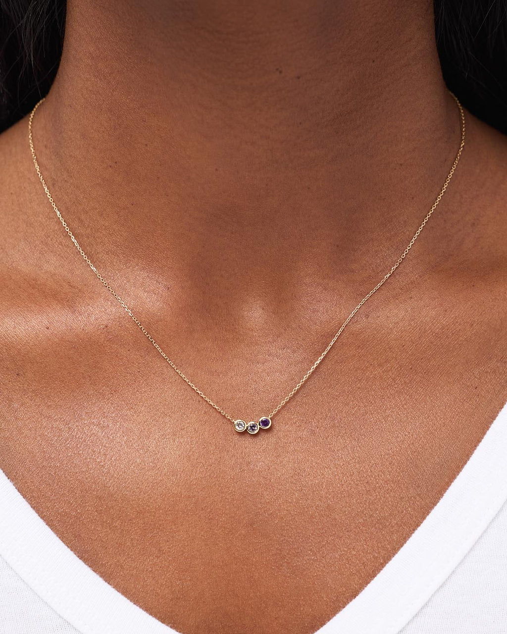 Solid Yellow Gold - 3 Stone Birthstone Necklace