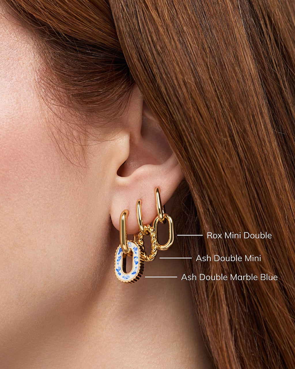 Double Hoop Earrings - Ash Double Marble Blue