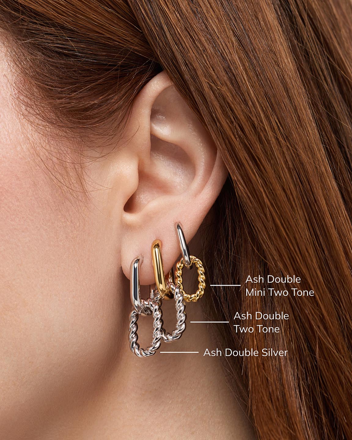 Double Hoop Earrings - Ash Double Silver