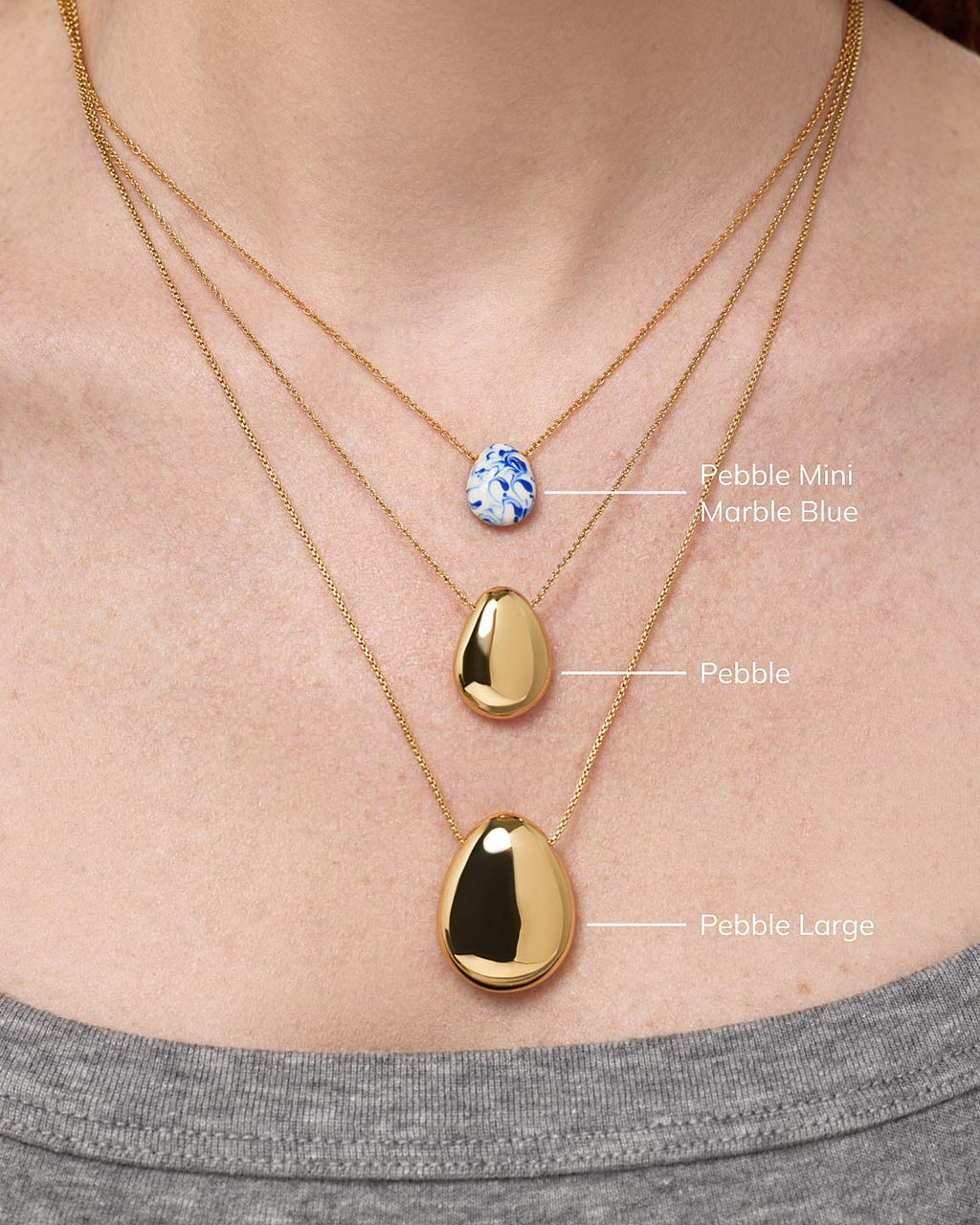Gold Statement Necklace - Pebble Mini Marble Blue