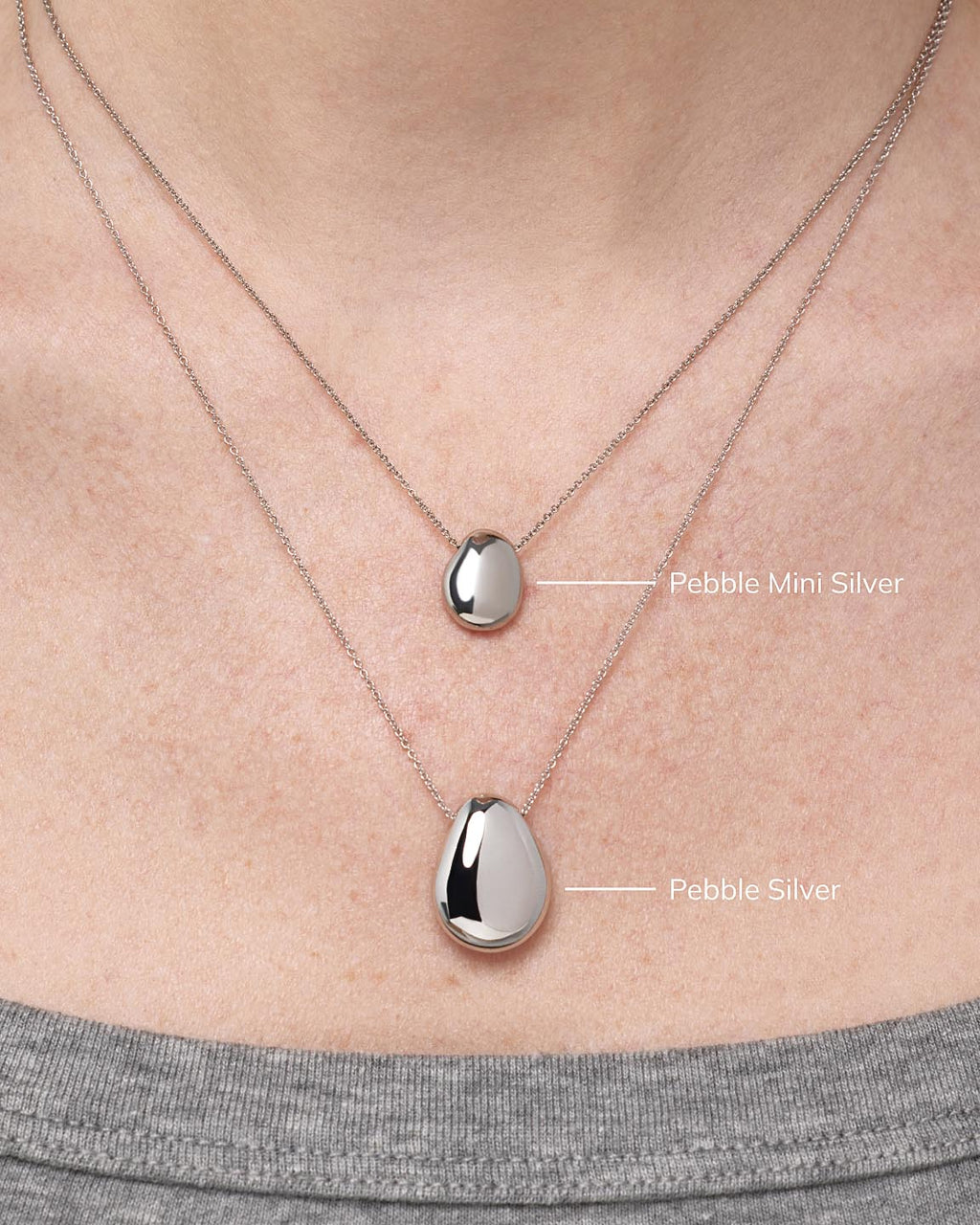 Silver Pendant Necklace - Pebble Silver
