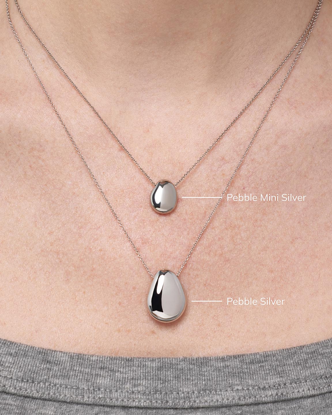 Silver Pendant Necklace - Pebble Silver