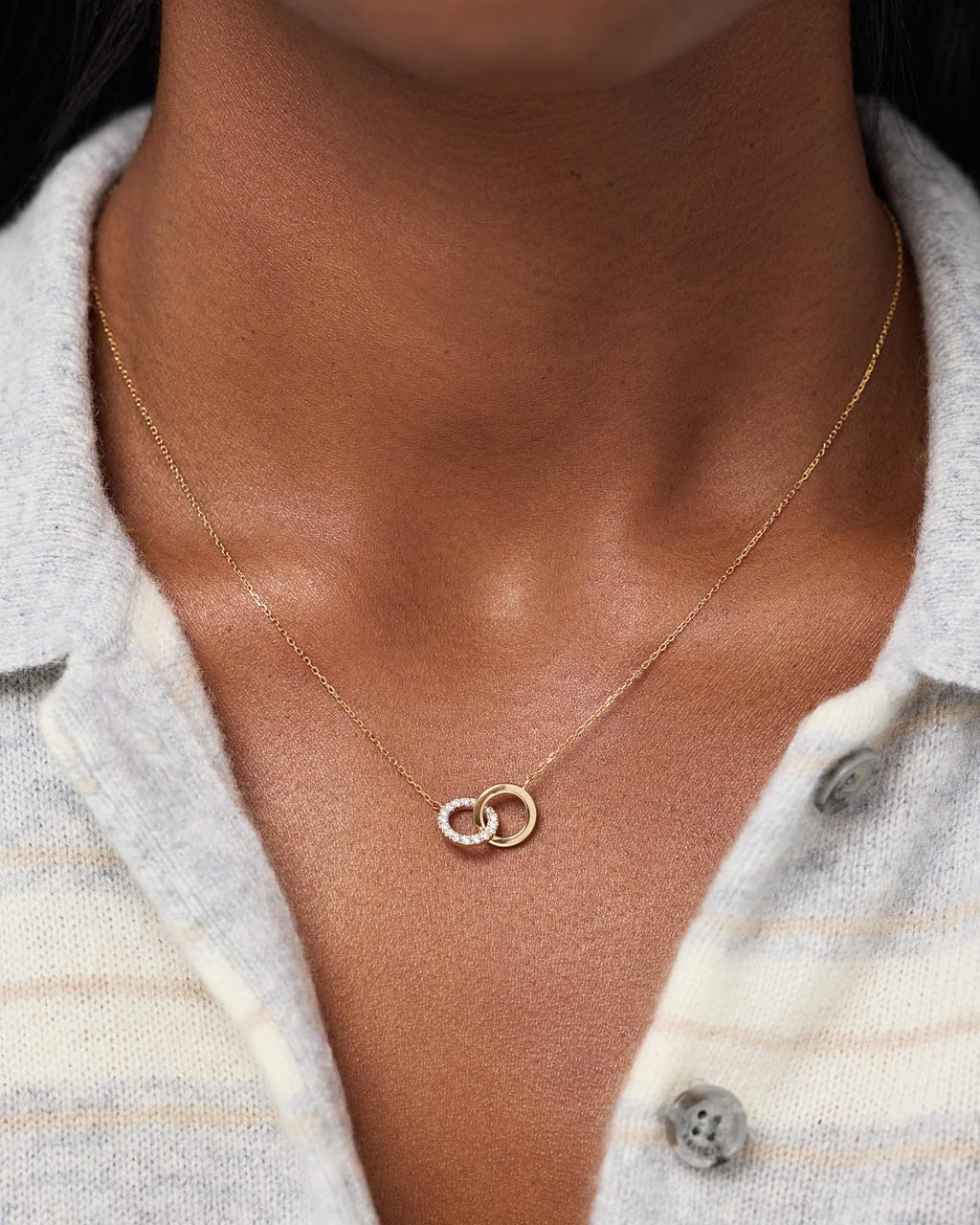 Solid Yellow Gold - Duo Links Diamond Necklace