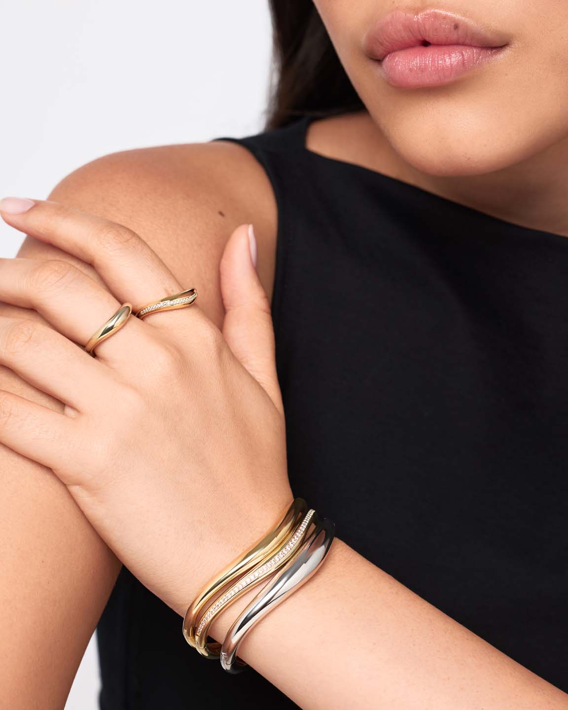 Gold Bangle Bracelet - Talia Slim Pave