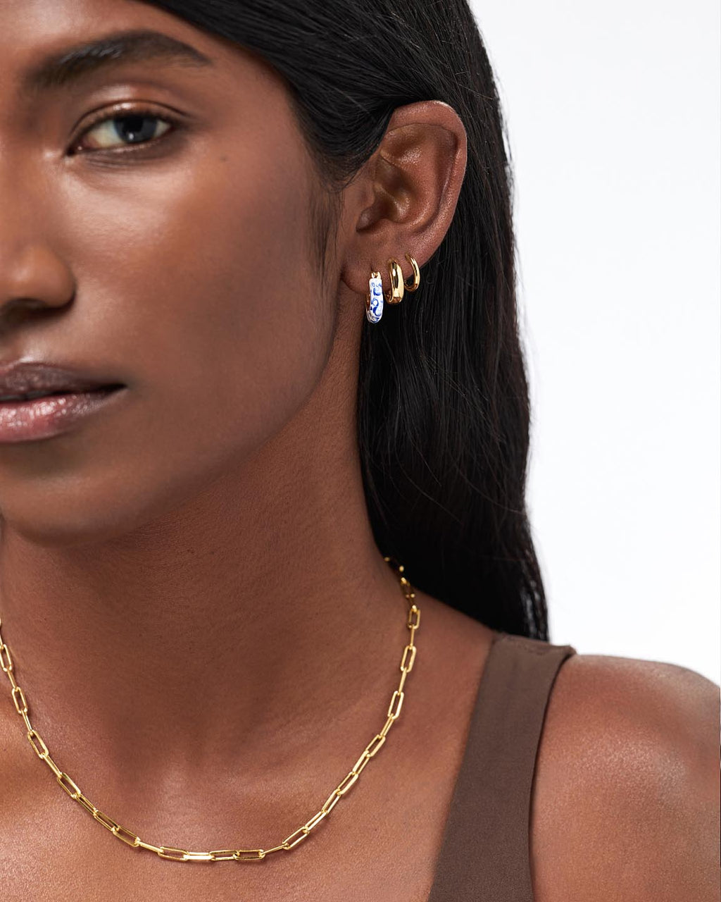 Hoop Earrings - Dakota Mini Marble Blue