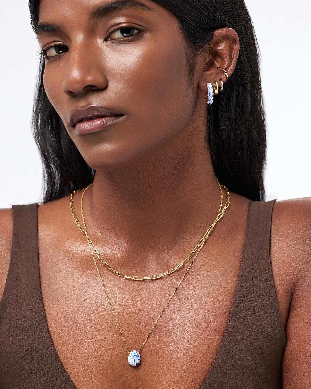 Hoop Earrings - Giulia Medium Marble Blue
