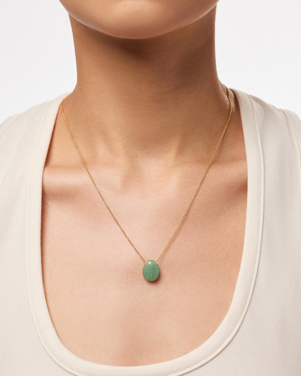 Gold Pendant Necklace - Pebble Mini Aventurine