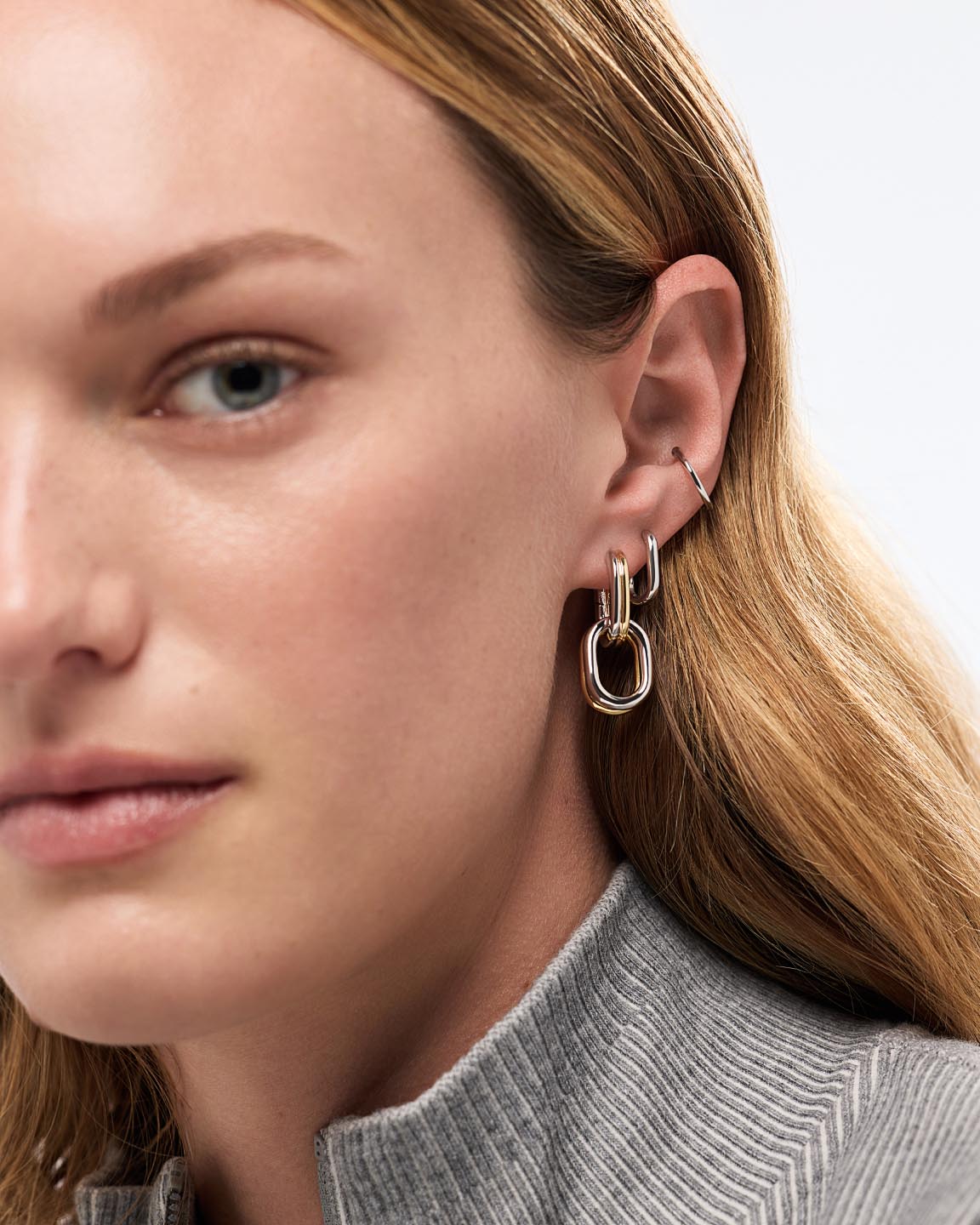 Drop Earrings - Ash Double Two Tone Links