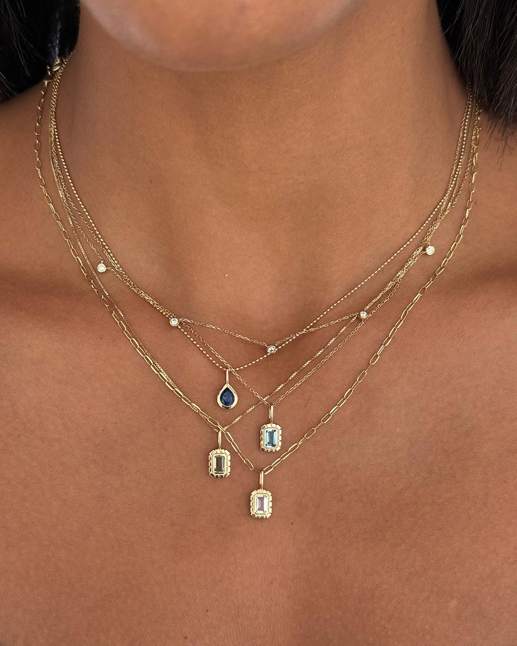 Solid Yellow Gold - Blue Topaz Heirloom Necklace