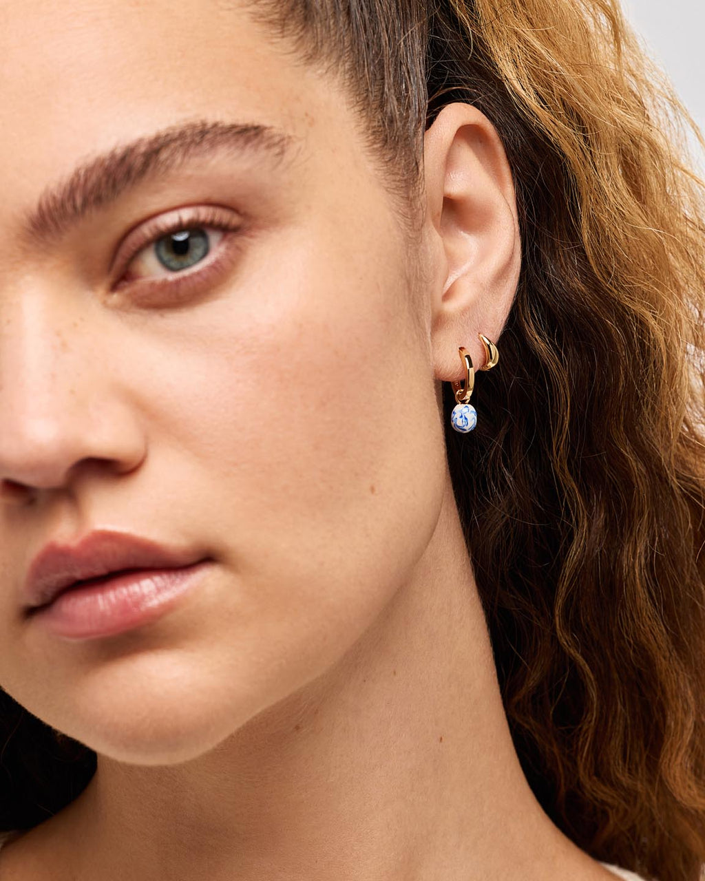 Gold Drop Earrings - Lainey Marble Blue