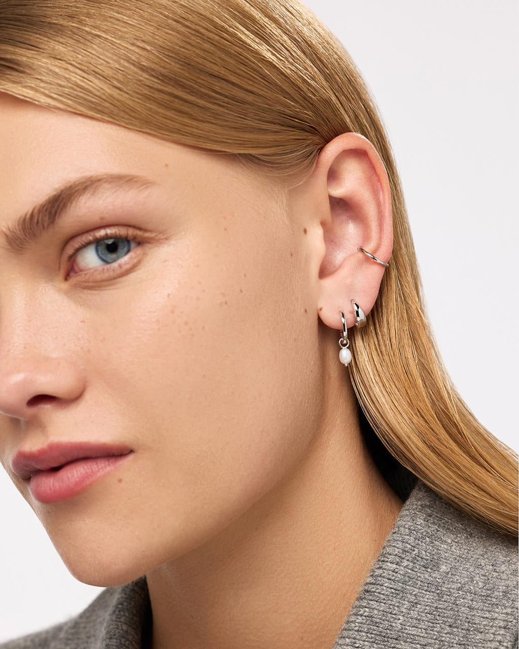 Pearl Huggie Hoops - Frida Silver
