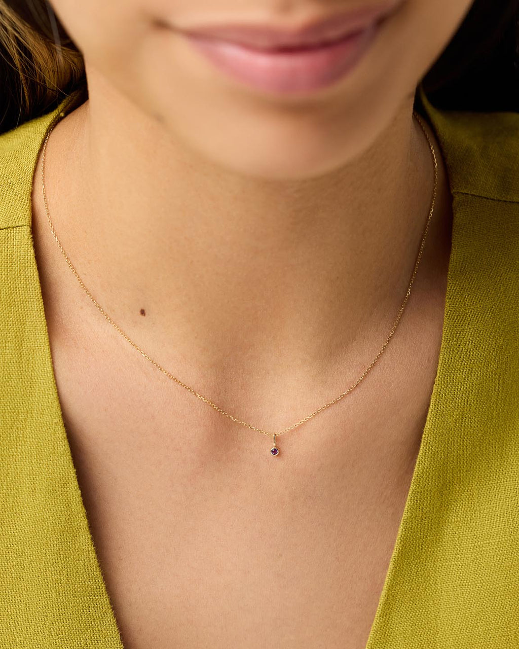 Solid Yellow Gold - Amethyst Mini Birthstone Necklace