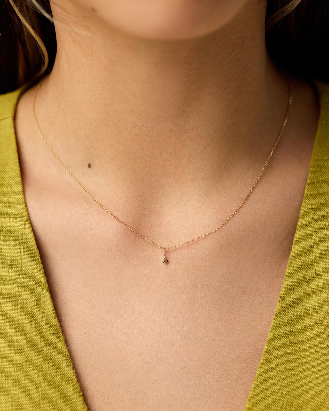 Solid Yellow Gold - Citrine Mini Birthstone Necklace